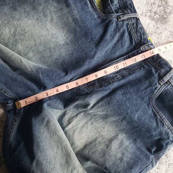 EMPYRE Phat Wide Leg Oversize Skate Y2K Rave Dark Blue Denim Jean Shorts - Picture 9 of 13